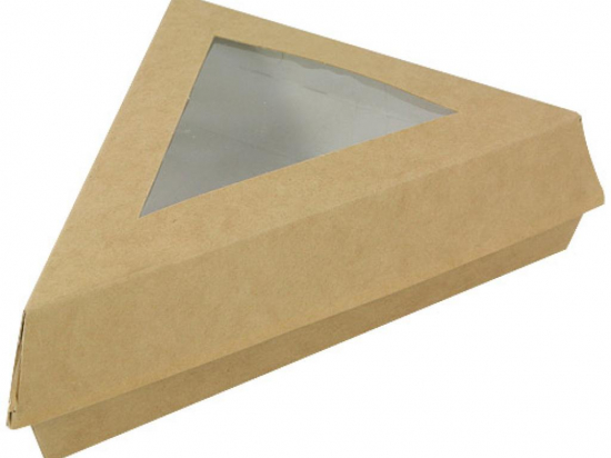Boite patissière triangulaire carton kraft brun avec fenêtre (170x170x130mm) (x300)