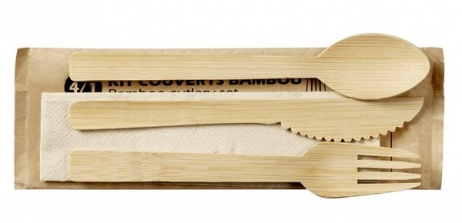 Kit 3 pièces couverts bambou et serviette sachet (50U) - SOLIA