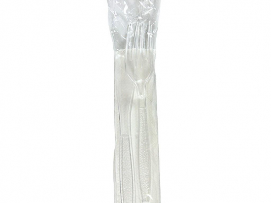 Kit couvert "Luxe" PS transparent 3/1 (couteau, fourchette et serviette) (250x45mm) (x250)