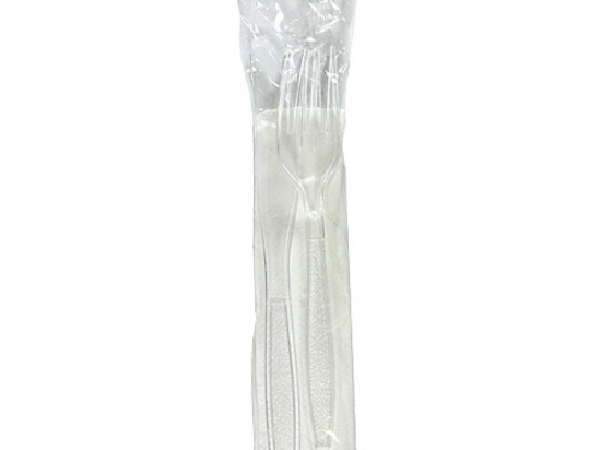 Kit couvert "Luxe" PS transparent 3/1 (couteau, fourchette et serviette) (250x45mm) (x250)