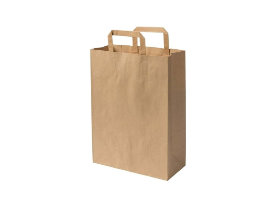 Sac en kraft brun à poignées plates 26x29x14cm colis (250U) - PUBLI EMBAL