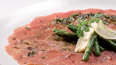 Carpaccio de boeuf tranché minut' VBF (70g x20 ) [boite de 2 sachets de 10 rosaces Ø24 cm env] - CHARAL - Surgelé