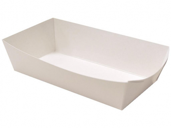 Barquette à frites rectangulaire carton kraft blanc ingraissable (140x70x30mm) (x500)