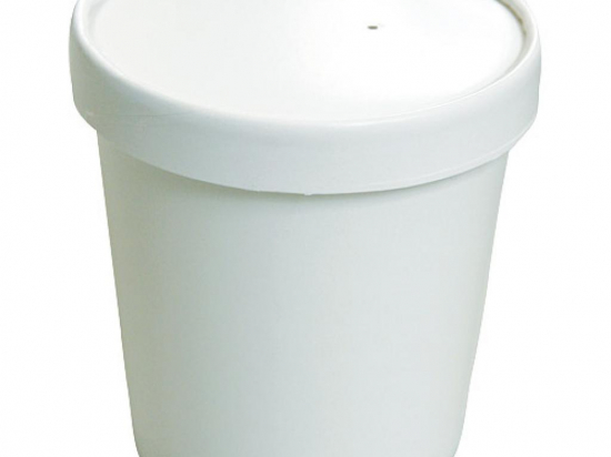Pot à soupe carton blanc double épaisseur 500ml/19Oz (97x97x100mm) avec couvercle ventilé inclus (x250) (saladier bol)