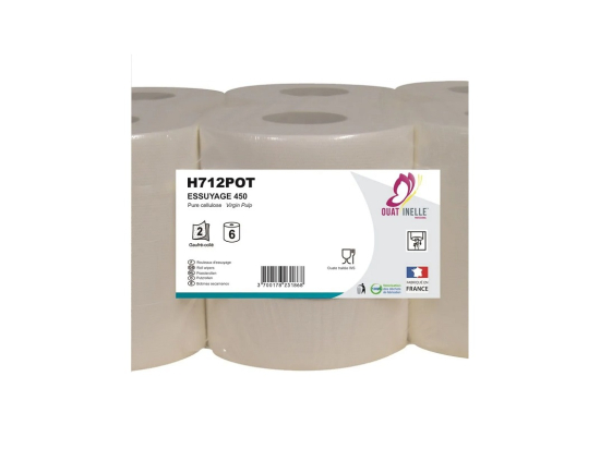 Essuie-mains blanc 450 feuilles 2 plis dévidage central (90m x6)