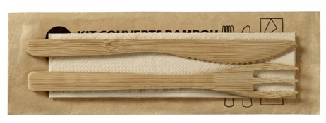 Kit 3 pièces couverts bambou et serviette sachet (100U)x2 - SOLIA