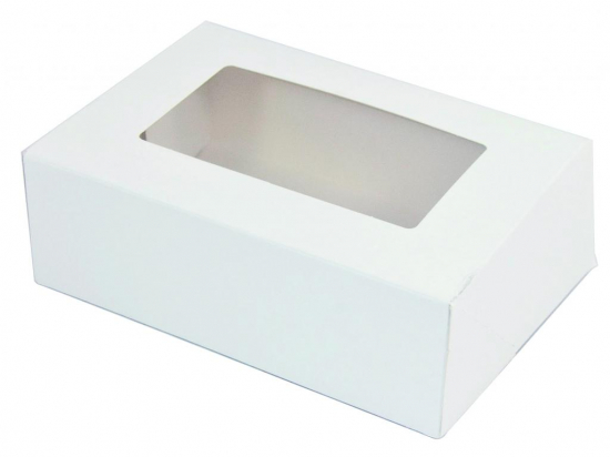 Boite pâtissière rectangulaire en carton blanc avec fenêtre (150x100x50mm) (x50)
