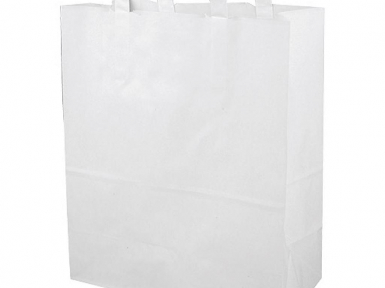 Sac cabas papier kraft blanc avec poignées plates 80g/m² (320x260x140mm) (x250)