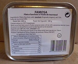Filet d'anchois à l'huile de tournesol 4/4 - FAMOSA