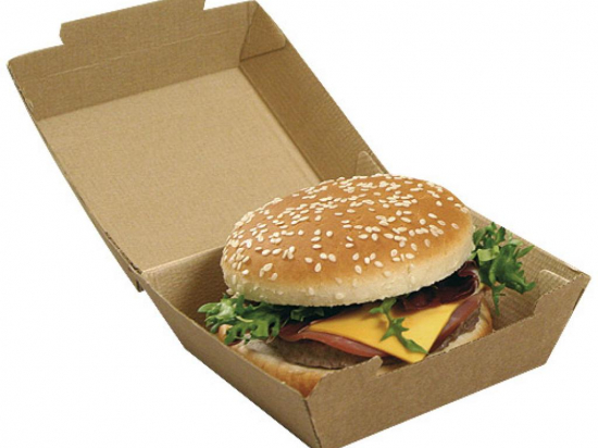 Boite hamburger carrée carton kraft brun micro-cannelée (97x97x61mm) (x540)