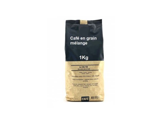 Café en grain 50% Arabica 50% Robusta paquet 1Kg