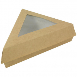 Boite patissière triangulaire carton kraft brun avec fenêtre (170x170x130mm) (x300)