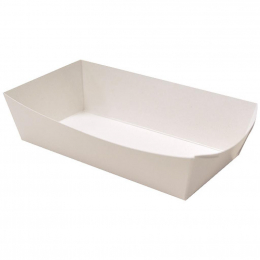 Barquette à frites rectangulaire carton kraft blanc ingraissable (140x70x30mm) (x500)