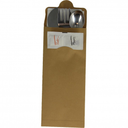 Kit couvert inox 6/1 (couteau, fourchette, cuillère, serviette, sel et poivre) (195x85mm) (x100)