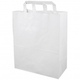 Sac cabas papier kraft blanc avec poignées plates 80g/m² (320x260x140mm) (x250)