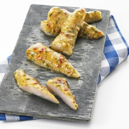Aiguillettes merlu blanc marine epices douces (38/45G/5KG) - Surgele